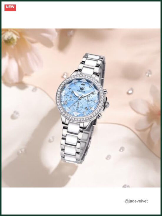 Women Ceramic Chronograph Watch with Diamond Faceted Crystal, Rose Gold main image 5